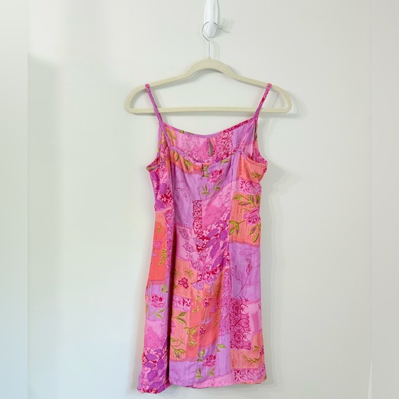 -SOLD- VINTAGE 90’s Y2K Pink & Orange Patchwork Floral Print Mini Dress - Picture 4 of 4
